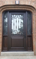Fiberglass Single door with 2 Sidelites and external wrought iron grills