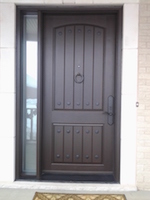 Fiberglass Traditional Cherry grain plank Door decorated clavos Door knocker with sidelite